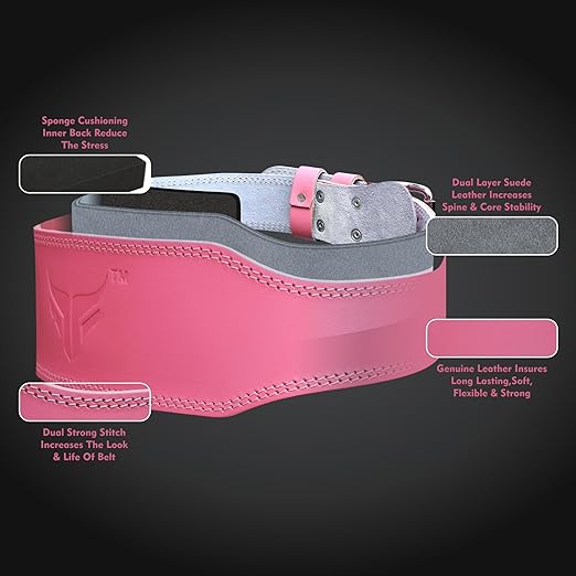 Women Weight Lifting Belt 7mm Thick, 4" Wide, Real Leather Gym Lifting Fitness belt