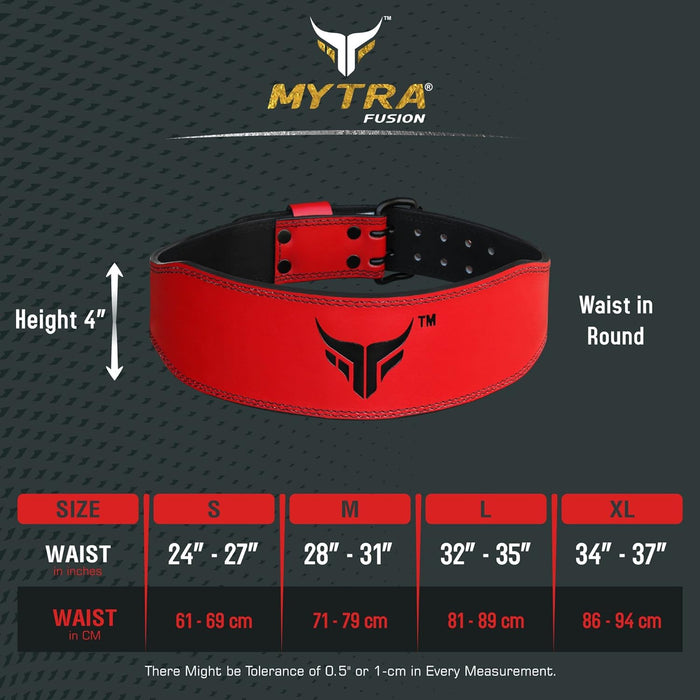 Mytra Fusion 4 inch Leather Weightlifting Belt Back Support Fitness Training Belt, best workout belt for lifting, best gym belts, lifting belt for men and women, powerlifting belt
