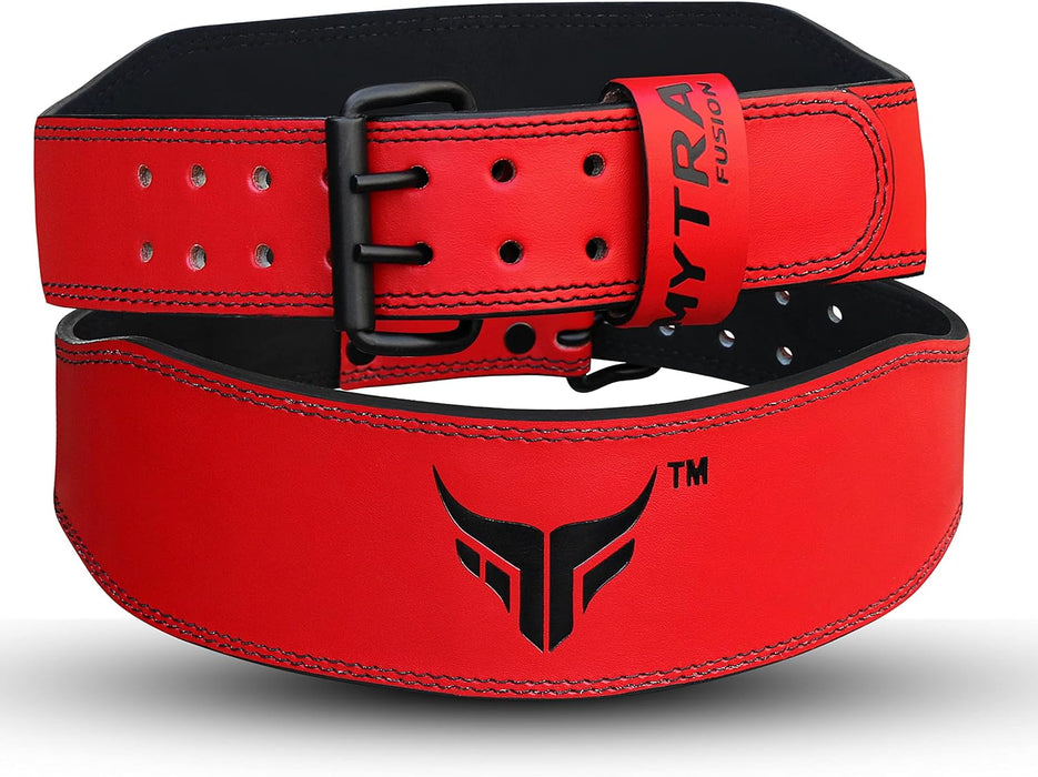 Mytra Fusion 4 inch Leather Weightlifting Belt Back Support Fitness Training Belt, best workout belt for lifting, best gym belts, lifting belt for men and women, powerlifting belt