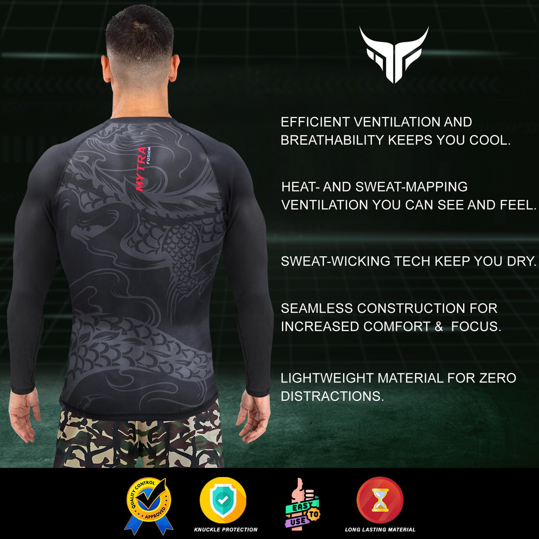 Mytra Fusion MMA Rash Guard Dragon - Men Compression Workout Top