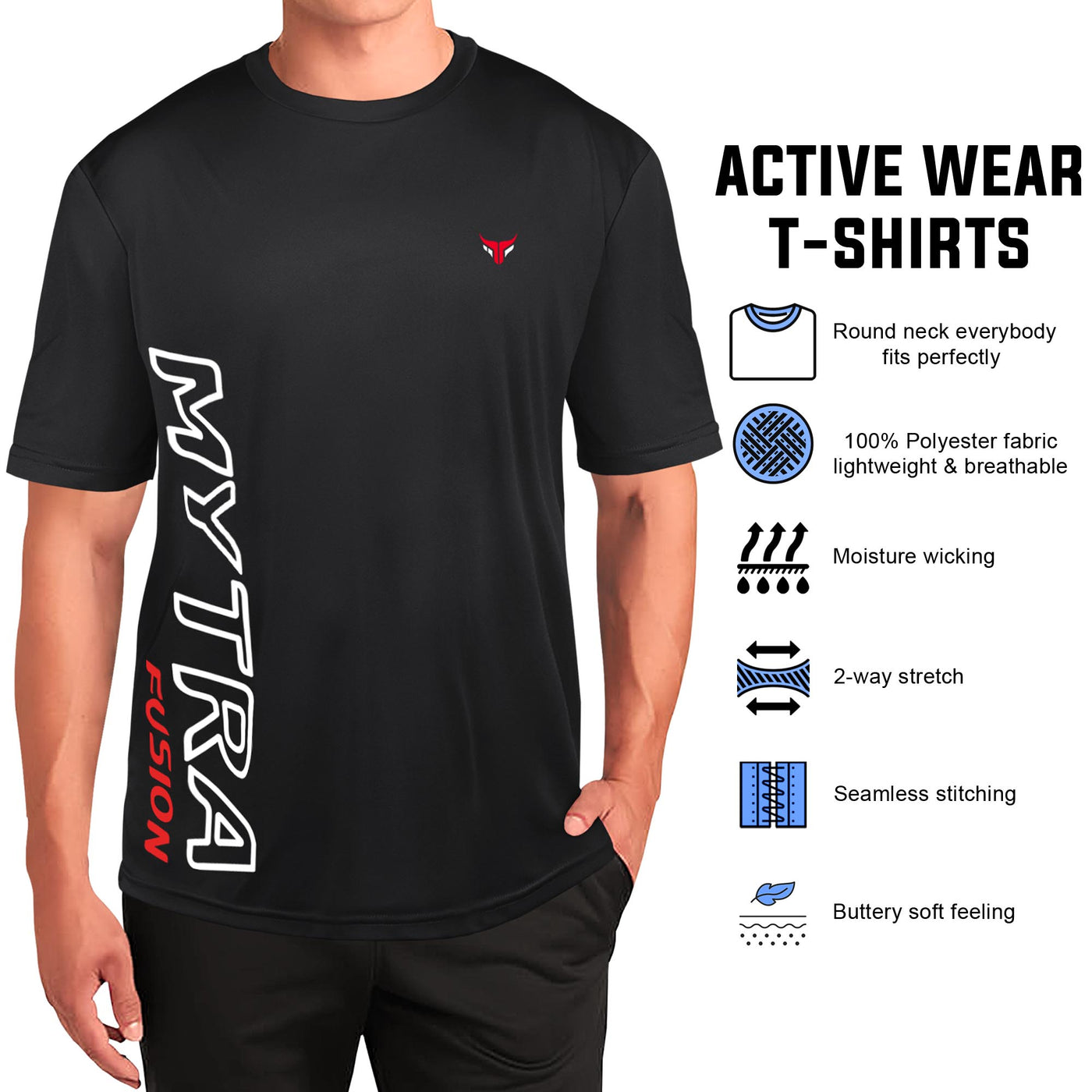  Gym t-shirt mytra fusion black color description