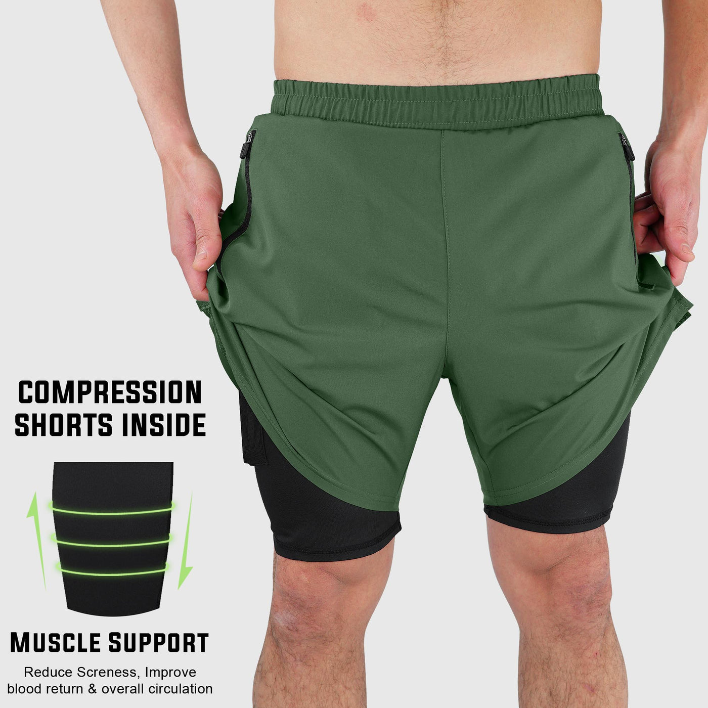 Men Running Gym Shorts 2-in-1 - Quick Dry Workout Fitness Training Short