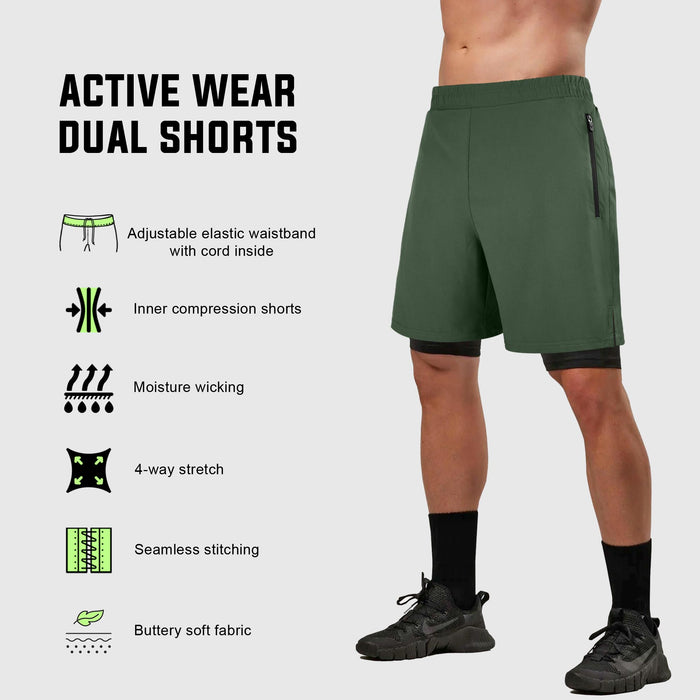 Men Running Gym Shorts 2-in-1 - Quick Dry Workout Fitness Training Short