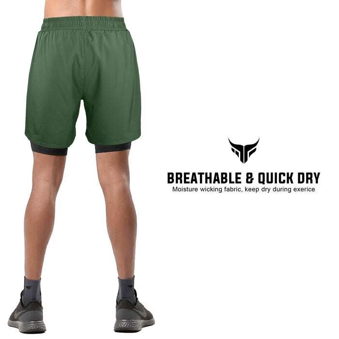 Men Running Gym Shorts 2-in-1 - Quick Dry Workout Fitness Training Short